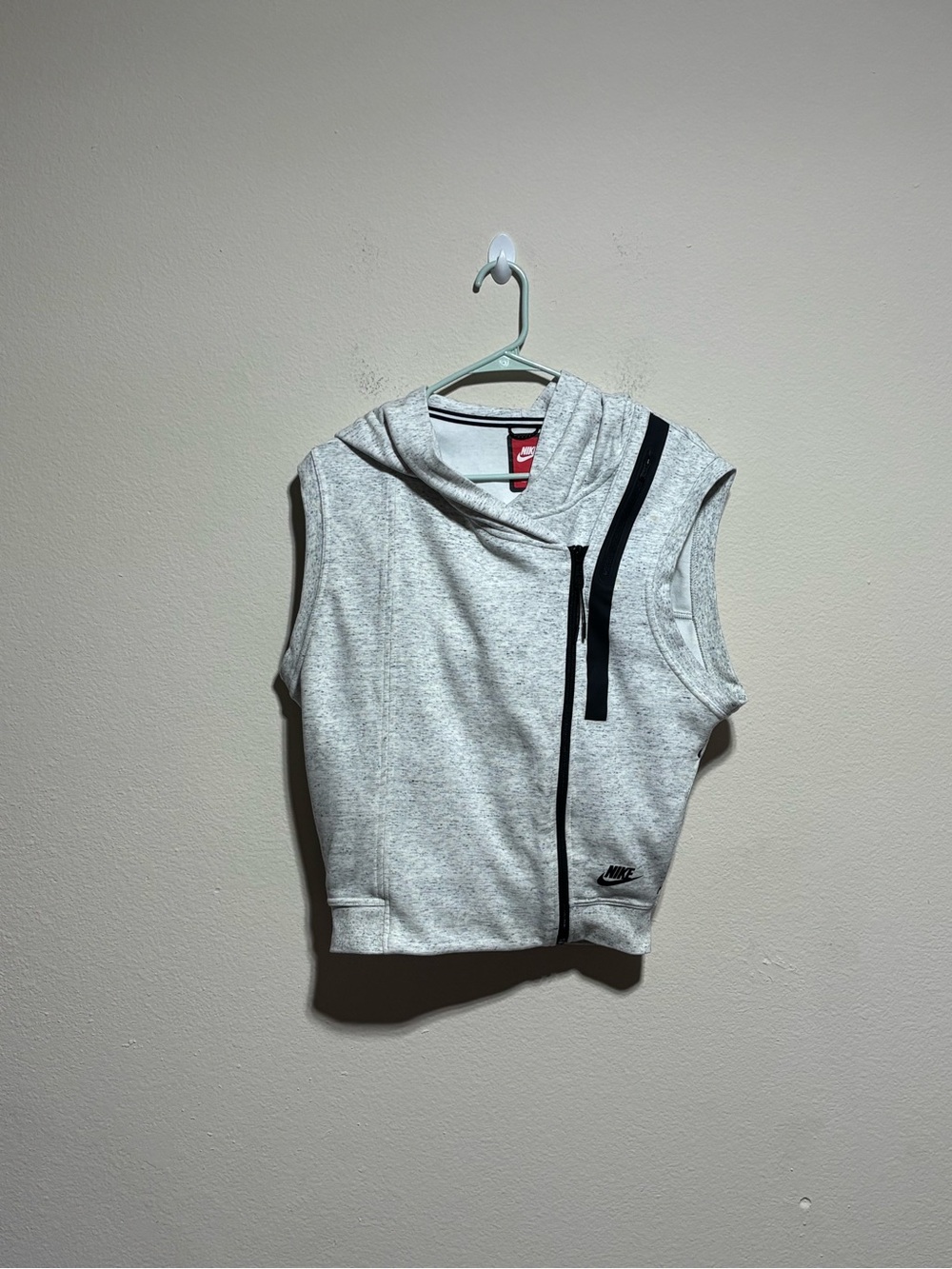 Nike Light Gray Sleeveless Hoodie with Black Zip Detail